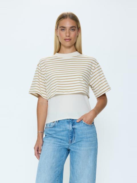 PISTOLA CAMRYN BOXY TEE OVERLAY - TANNIN ECRU STRIPE