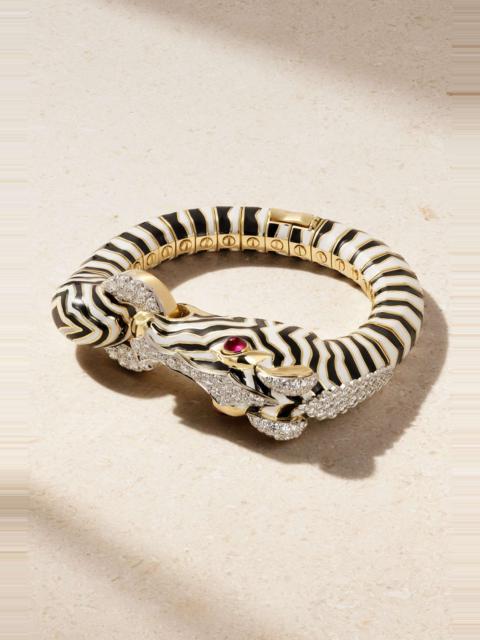 Zebra 18-karat gold, platinum, diamond, ruby and enamel bracelet