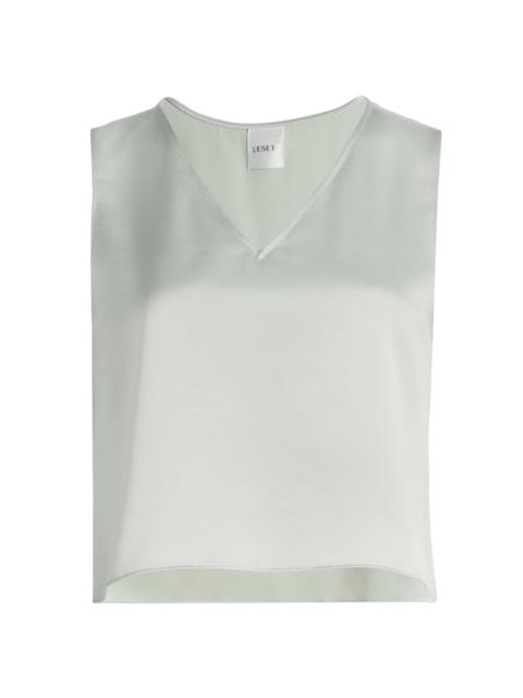 LESET Women's Barb Satin Crop Top - Watercress