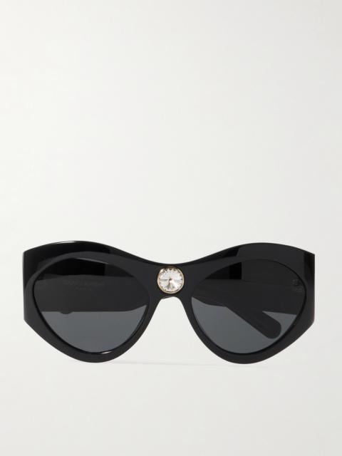 SAINT LAURENT Esther Cat-eye Crystal-embellished Acetate Sunglasses