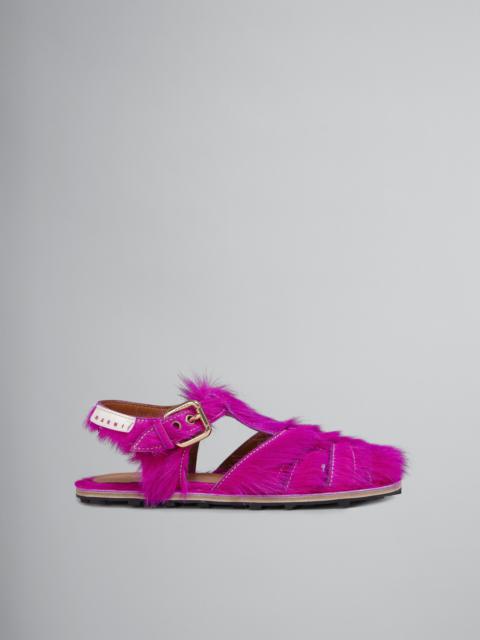 Marni LONG FUCHSIA CALF HAIR FISHERMAN'S SANDAL