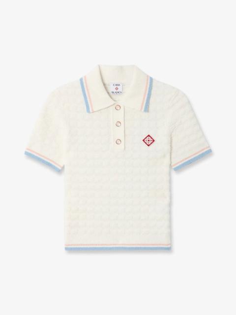CASABLANCA White Boucle Tennis Short Sleeve Polo Shirt