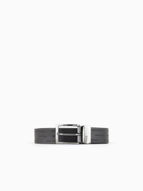 EMPORIO ARMANI Reversible leather belt with all-over embossed lettering