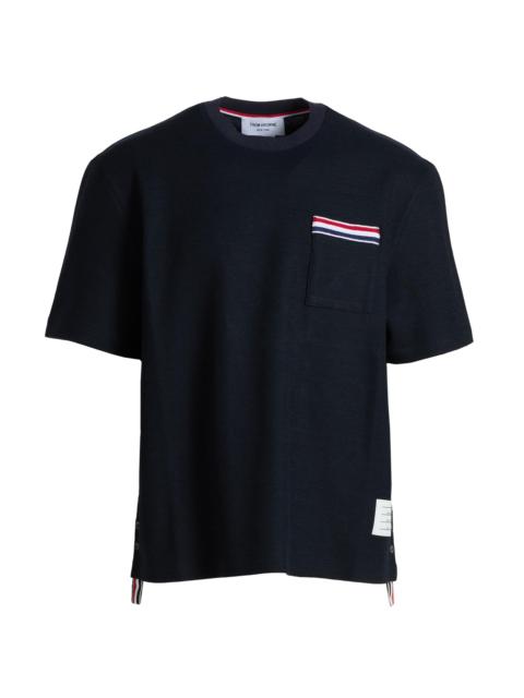 Thom Browne Men's RWB-Embroidered Textured Crewneck T-Shirt - Navy