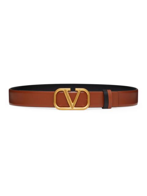 Valentino Women's Reversible VLogo Signature Belt in Glossy Calfskin 30MM - Saddle Brown Black
