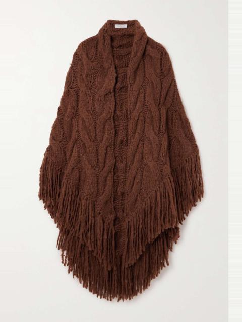 Libby fringed cable-knit cashmere wrap