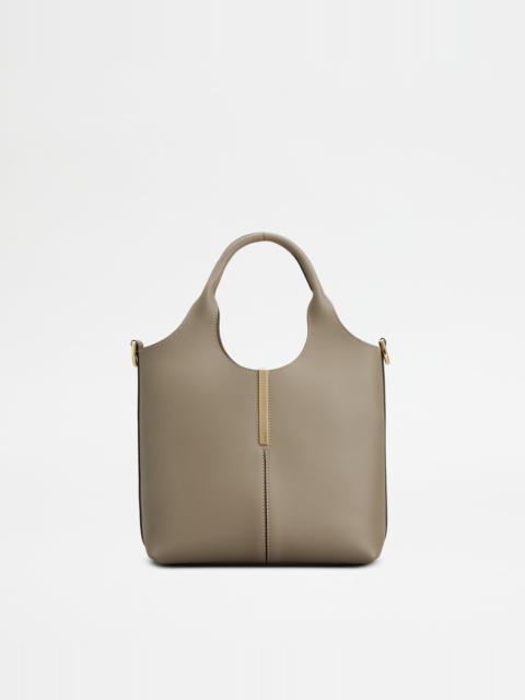 Tod's TOTE SHOPPING BAG IN LEATHER MINI - GREY