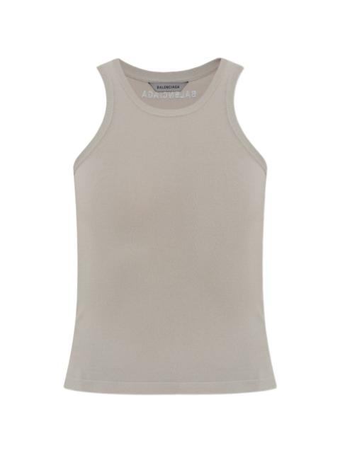 BALENCIAGA logo-embroidered ribbed-knit tank top