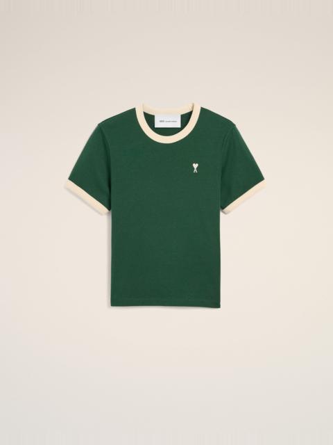 AMI Paris GREEN CONTRASTED COTTON T-SHIRT WITH AMI DE COEUR