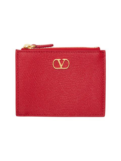 Valentino Red VLogo Signature Grainy Calfskin Card Holder