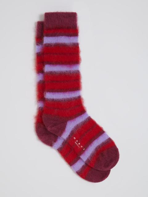 Marni RED AND PURPLE STRIPED MOHAIR SOCK