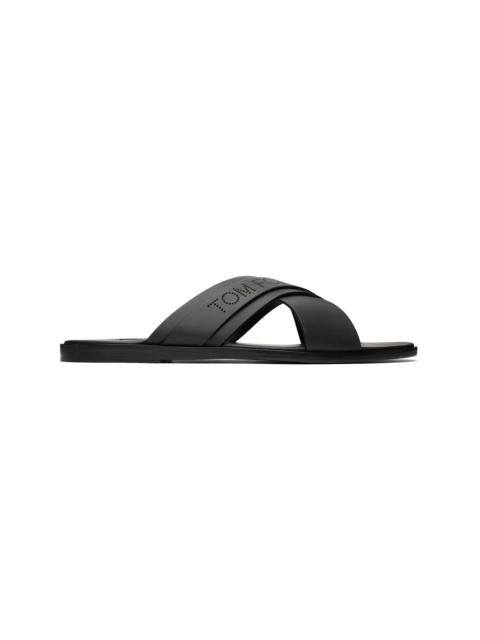 TOM FORD Black Smooth Leather Preston Sandals