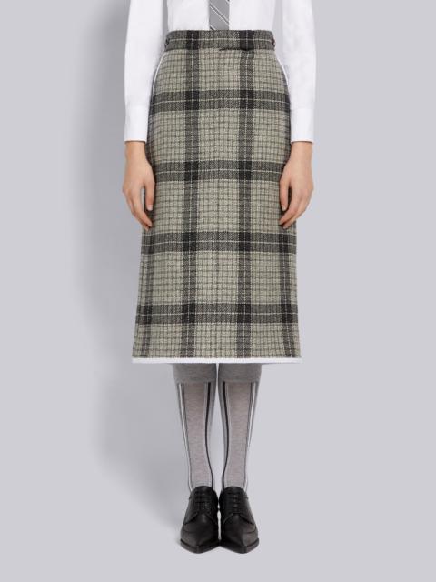 Thom Browne Medium Grey Grid Windowpane Check British Wool Grosgrain Tipping Below-the-Knee Sack Skirt