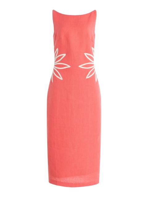 ANDRES OTALORA Exclusive Kamar Embroidered-Linen Midi Dress pink