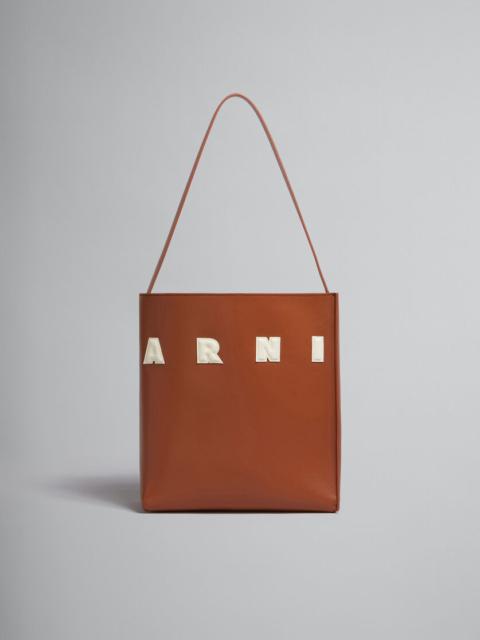 Marni BROWN WHITE LEATHER MUSEO HOBO BAG WITH PATCHES