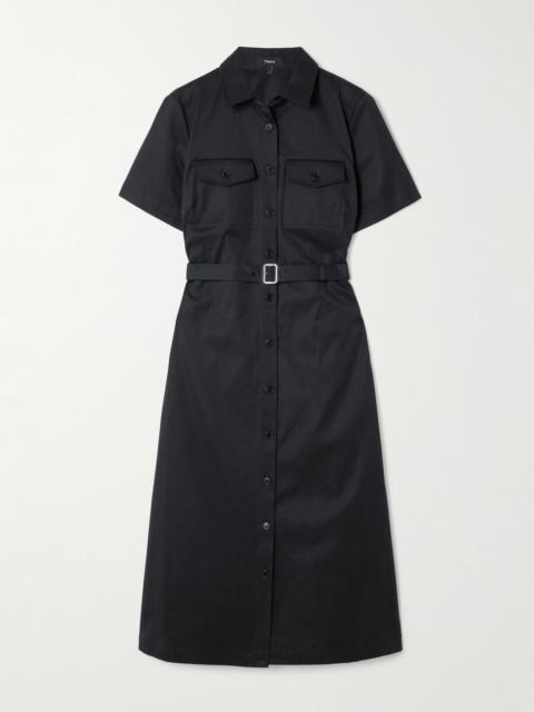 Theory Belted Cotton-blend Twill Midi Shirt Dress