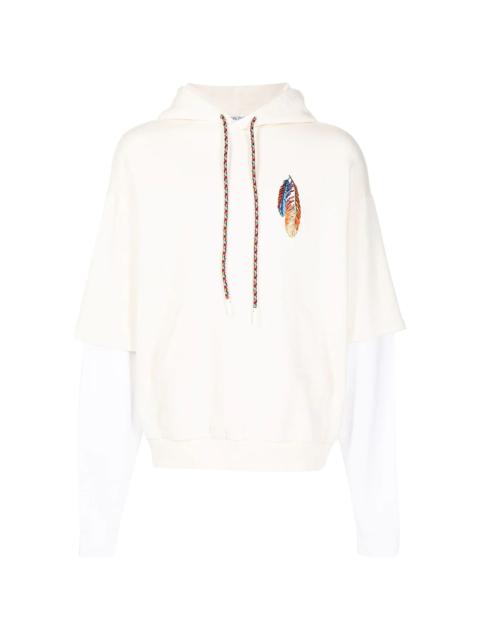 feather embroidery layered-sleeve hoodie