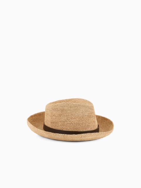 EMPORIO ARMANI WOVEN RAFFIA HAT