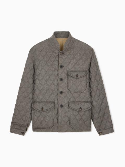 EMPORIO ARMANI BLOUSON JACKET IN QUILTED VIRGIN WOOL WITH STAND UP COLLAR