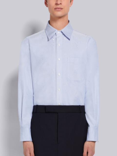 Light Blue Satin Mr. Thom Half Drop Running Stitch Straight Fit Shirt