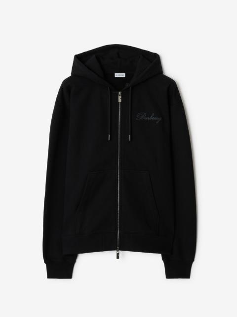 Burberry Check Cursive Logo Cotton Zip Hoodie