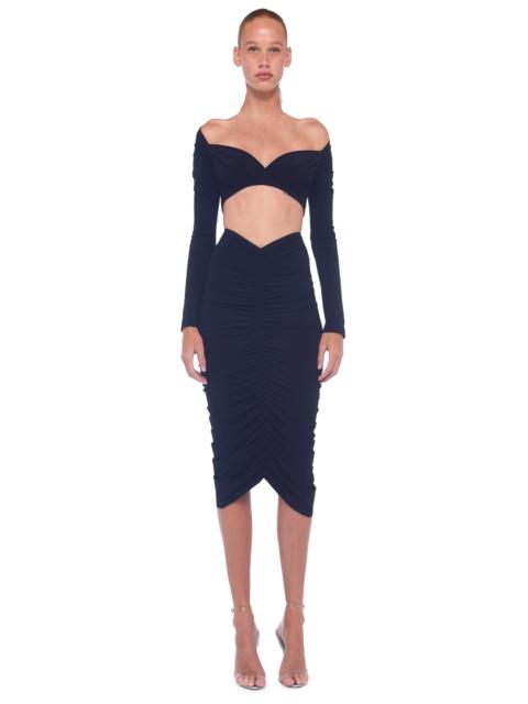 NORMA KAMALI SHIRRED SKIRT TO KNEE