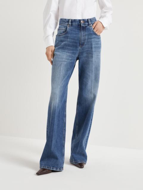 Brunello Cucinelli Comfort cotton denim loose five-pocket trousers with shiny tab