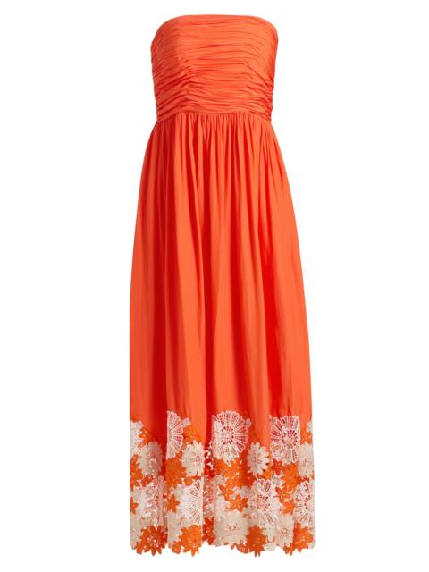 RAMY BROOK Women's Milani Floral-Appliqué Strapless Midi-Dress - Sunset Orange
