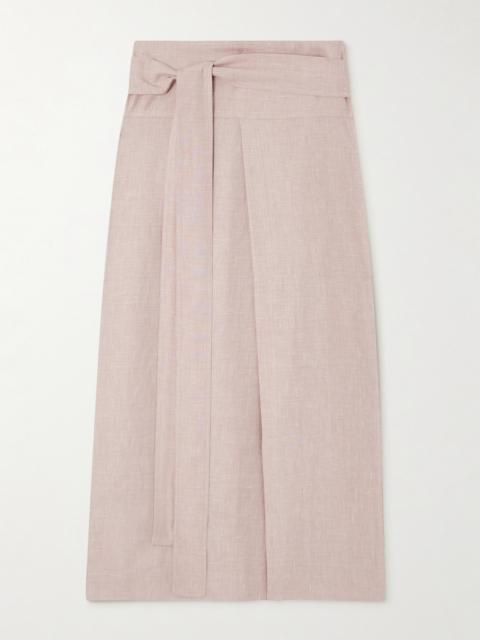 Loro Piana Belted Linen, Wool And Silk-blend Midi Skirt