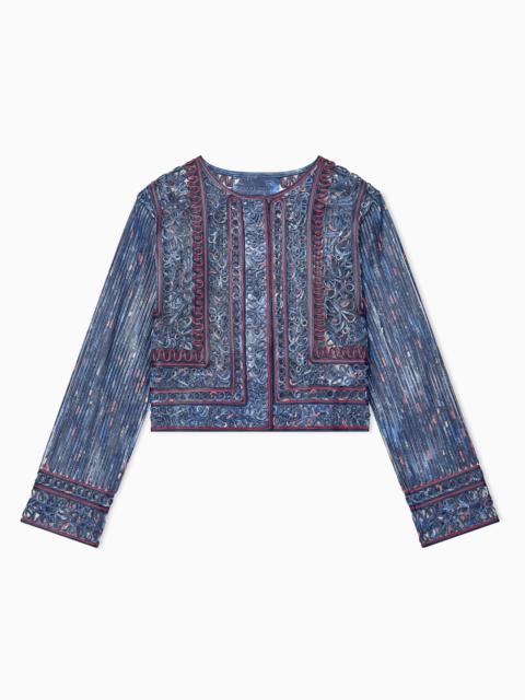 GIORGIO ARMANI NAPPA JACKET WITH BASKET WEAVE AND FLORAL EMBROIDERY