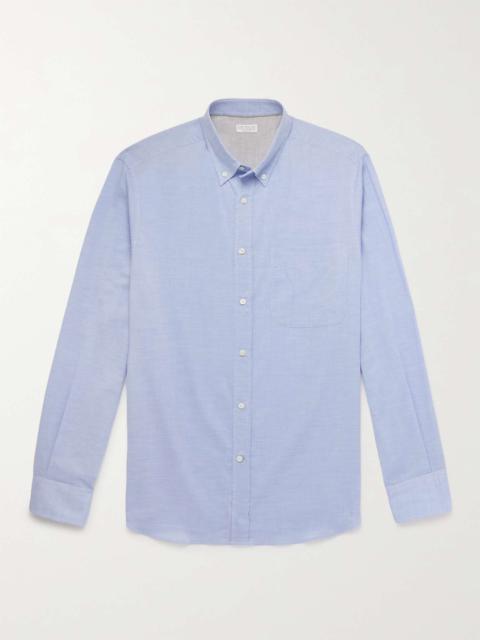 Button-Down Collar Herringbone Cotton Shirt