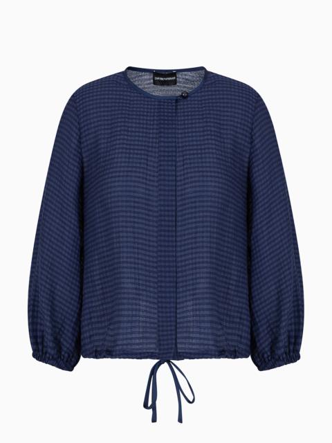 EMPORIO ARMANI Shirt jacket in gingham-effect seersucker fabric