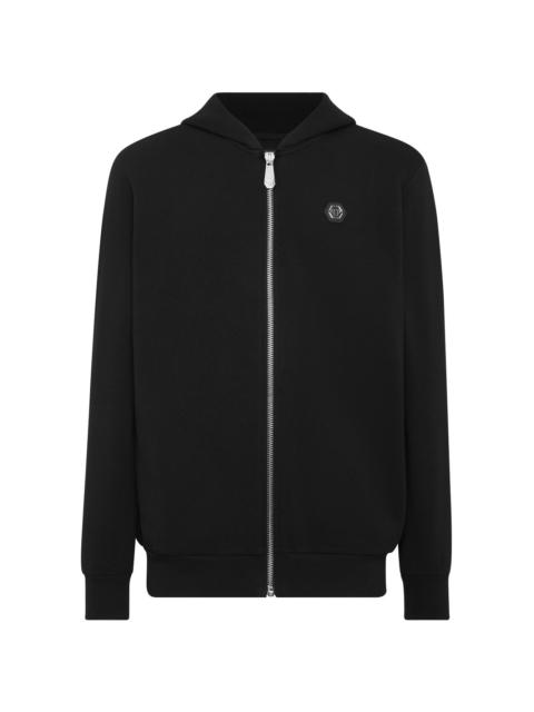 logo-patch zip-up hoodie