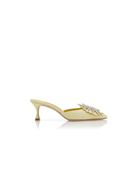 Manolo Blahnik Yellow Suede Jewel Embellished Mules
