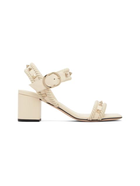 Valentino Off-White Rockstud Leather Rope Detail Heeled Sandals