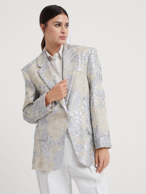 Linen blazer with magnolia embroidery