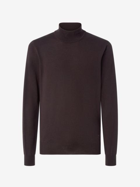 CORNELIANI Dark brown long-sleeved turtleneck jumper made from pure wool
