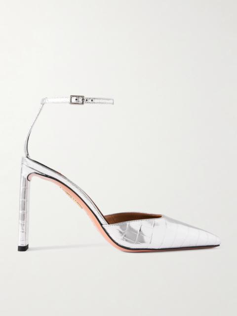 AQUAZZURA Blade 95 Pvc-trimmed Croc-effect Metallic Leather Pumps