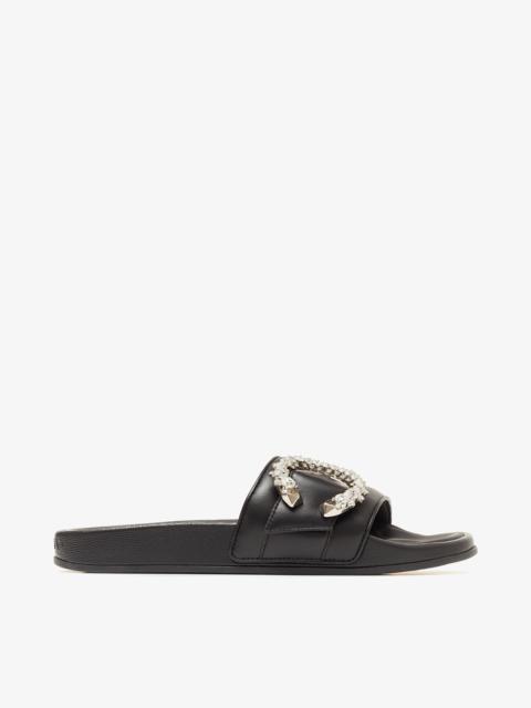 JIMMY CHOO Fallon
Black Nappa Leather Slides with Crystal Buckle