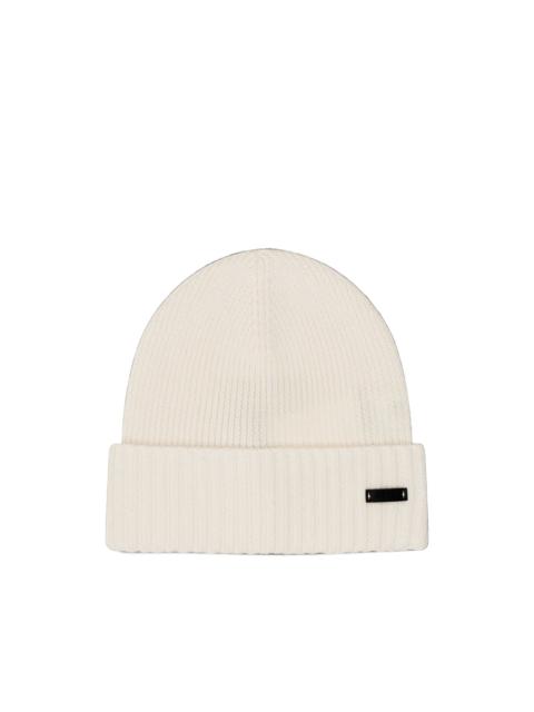 BOSS rib-knit virgin-wool beanie with logo plaque