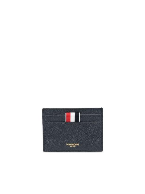 Thom Browne SINGLE CARD HOLDER W/ 4 BAR APPLIQUE STRIPE IN PEBBLE GRAIN LEATHER