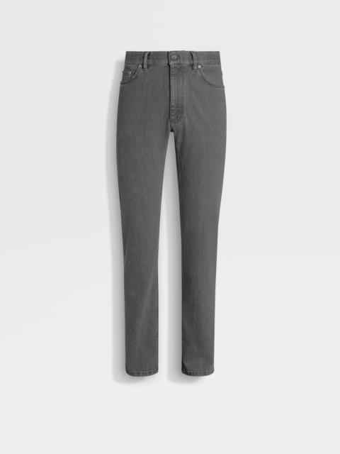 ZEGNA GREY STONE-WASHED STRETCH COTTON ROCCIA JEANS