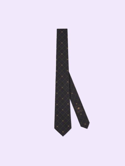 Double G and check silk jacquard tie