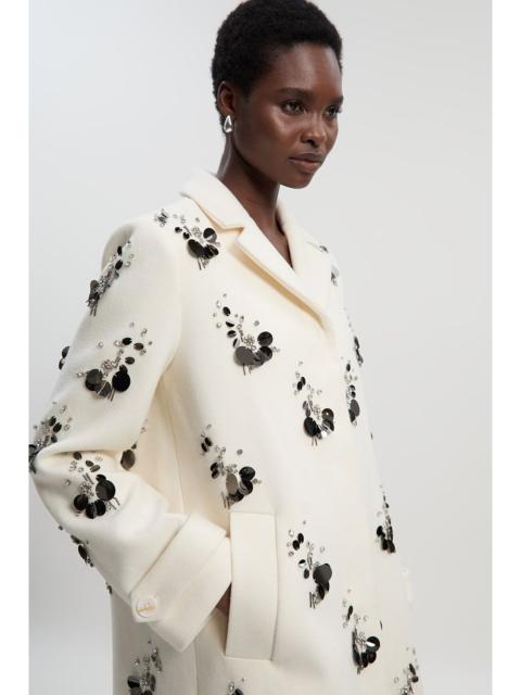 KAREN MILLEN Wool Embellished Single Breasted Tailored Coat