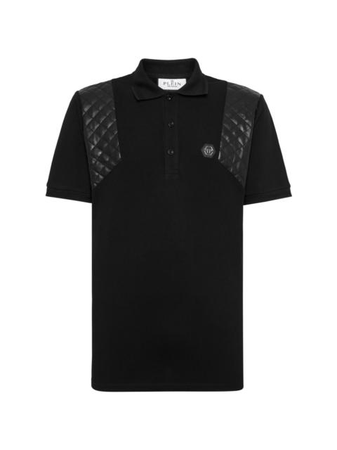 quilted-panel cotton polo shirt