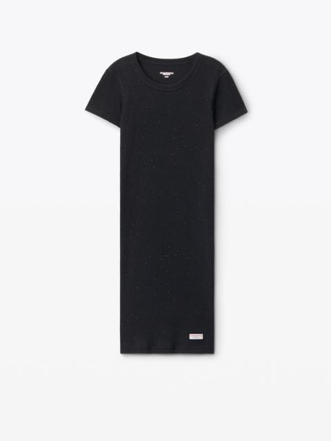 Alexander Wang Crystal Hotfix Short-Sleeve Loungewear Minidress