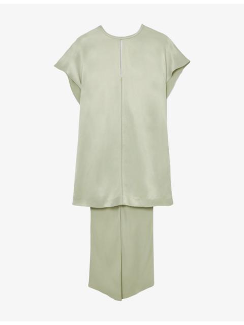 REISS Alice Cape-Detail Short-Sleeve Satin Mini Dress