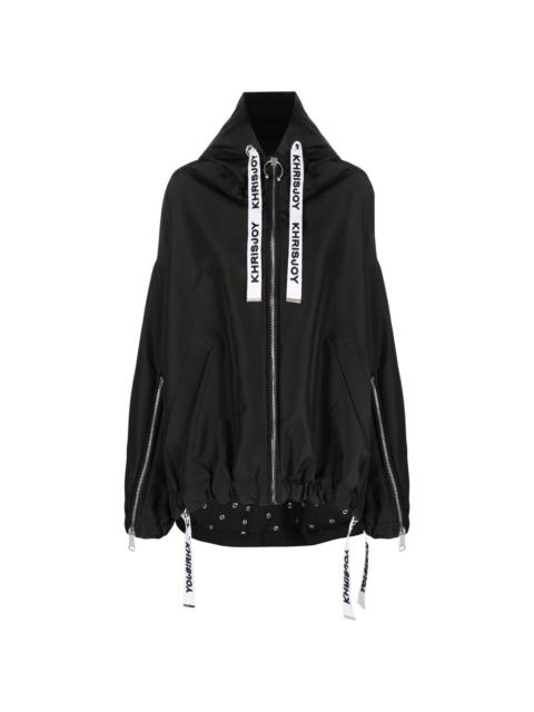 drawstring hooded zip-up jacket