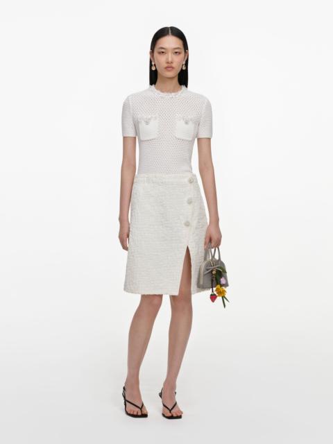 self-portrait Cream Textured Denim Midi Skirt