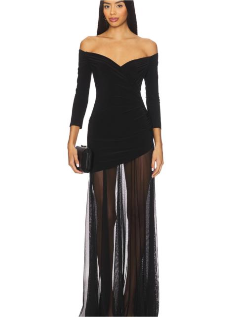 NORMA KAMALI Off Shoulder Sweetheart Combo Flared Gown